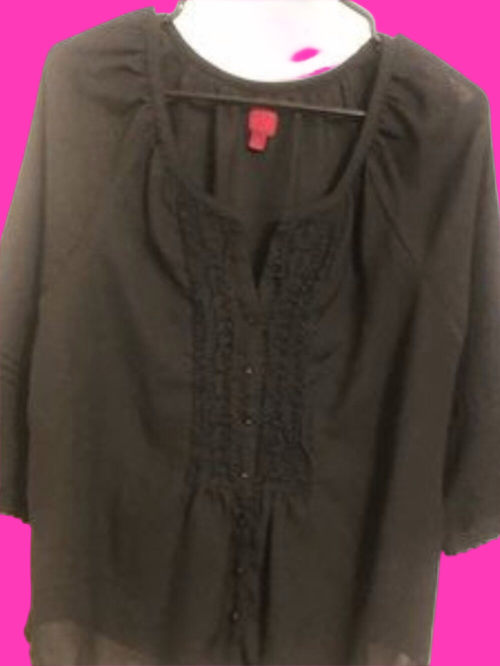 212 Collection Black Lace Front, Sheer & Button Up Blouse